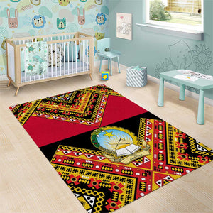 Angola Independence Day Area Rug with Coat of Arms and Samakaka Pattern