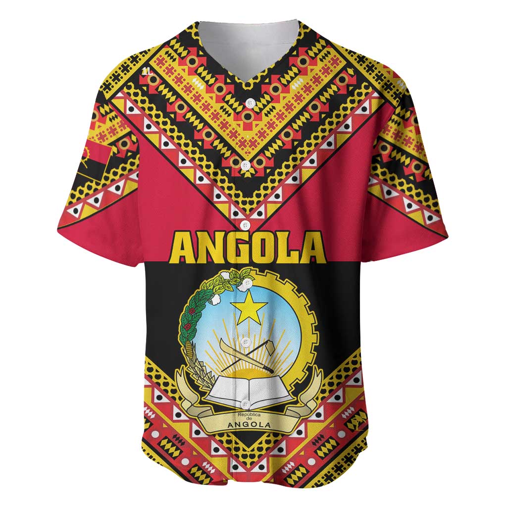 Angola Independence Day Baseball Jersey with Coat of Arms and Samakaka Pattern