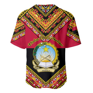 Angola Independence Day Baseball Jersey with Coat of Arms and Samakaka Pattern