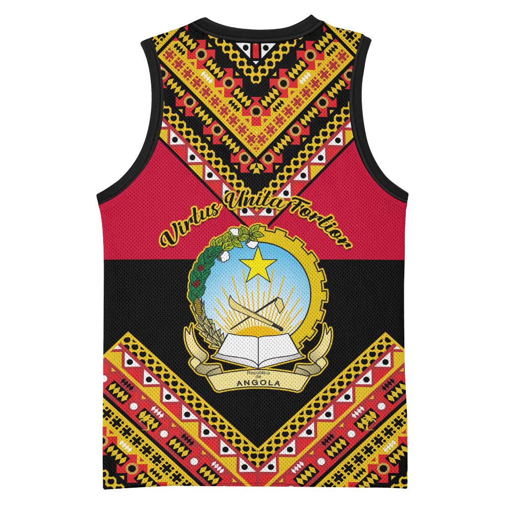 Angola Independence Day Basketball Jersey with Coat of Arms and Samakaka Pattern LT01