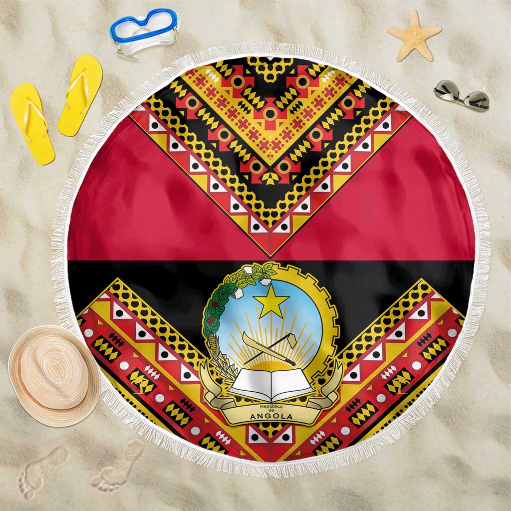 Angola Independence Day Beach Blanket with Coat of Arms and Samakaka Pattern