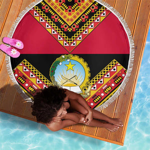 Angola Independence Day Beach Blanket with Coat of Arms and Samakaka Pattern