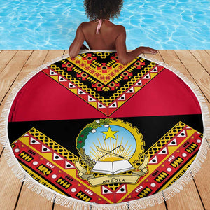 Angola Independence Day Beach Blanket with Coat of Arms and Samakaka Pattern