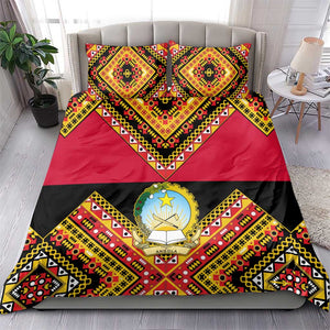 Angola Independence Day Bedding Set with Coat of Arms and Samakaka Pattern