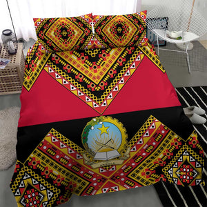 Angola Independence Day Bedding Set with Coat of Arms and Samakaka Pattern