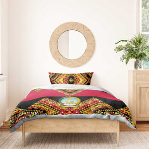 Angola Independence Day Bedding Set with Coat of Arms and Samakaka Pattern