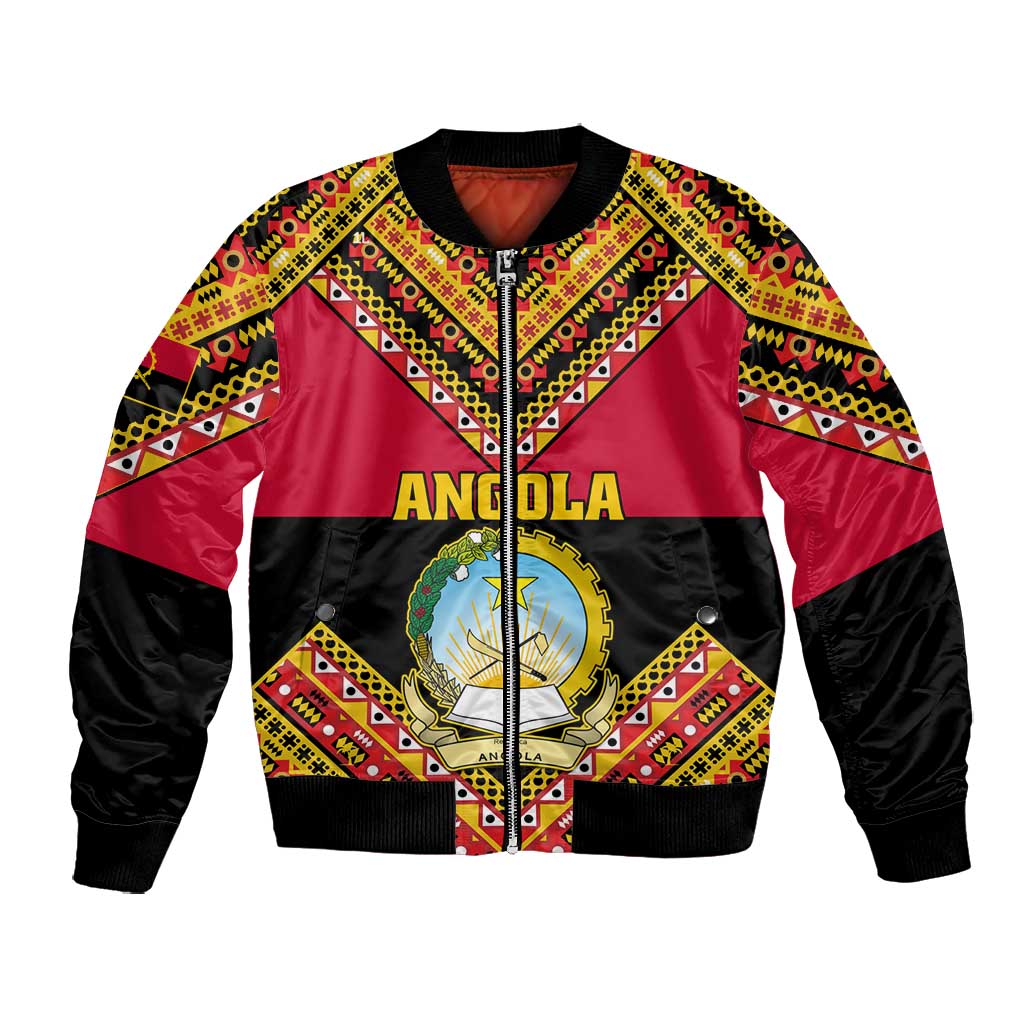 Angola Independence Day Bomber Jacket with Coat of Arms and Samakaka Pattern