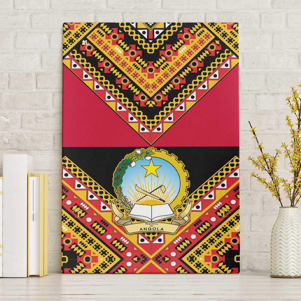 Angola Independence Day Canvas Wall Art with Coat of Arms and Samakaka Pattern