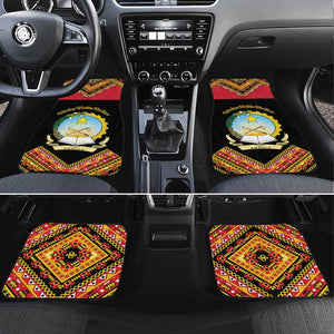 Angola Independence Day Car Mats with Coat of Arms and Samakaka Pattern