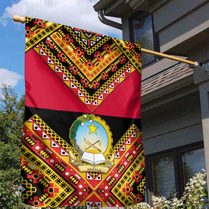 Angola Independence Day Garden Flag with Coat of Arms and Samakaka Pattern