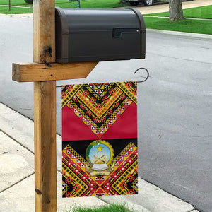 Angola Independence Day Garden Flag with Coat of Arms and Samakaka Pattern