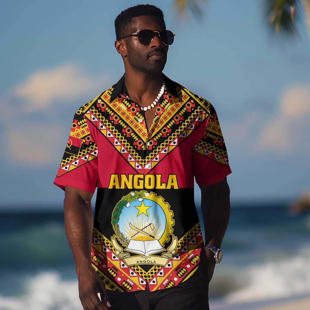 Angola Independence Day Hawaiian Shirt with Coat of Arms and Samakaka Pattern