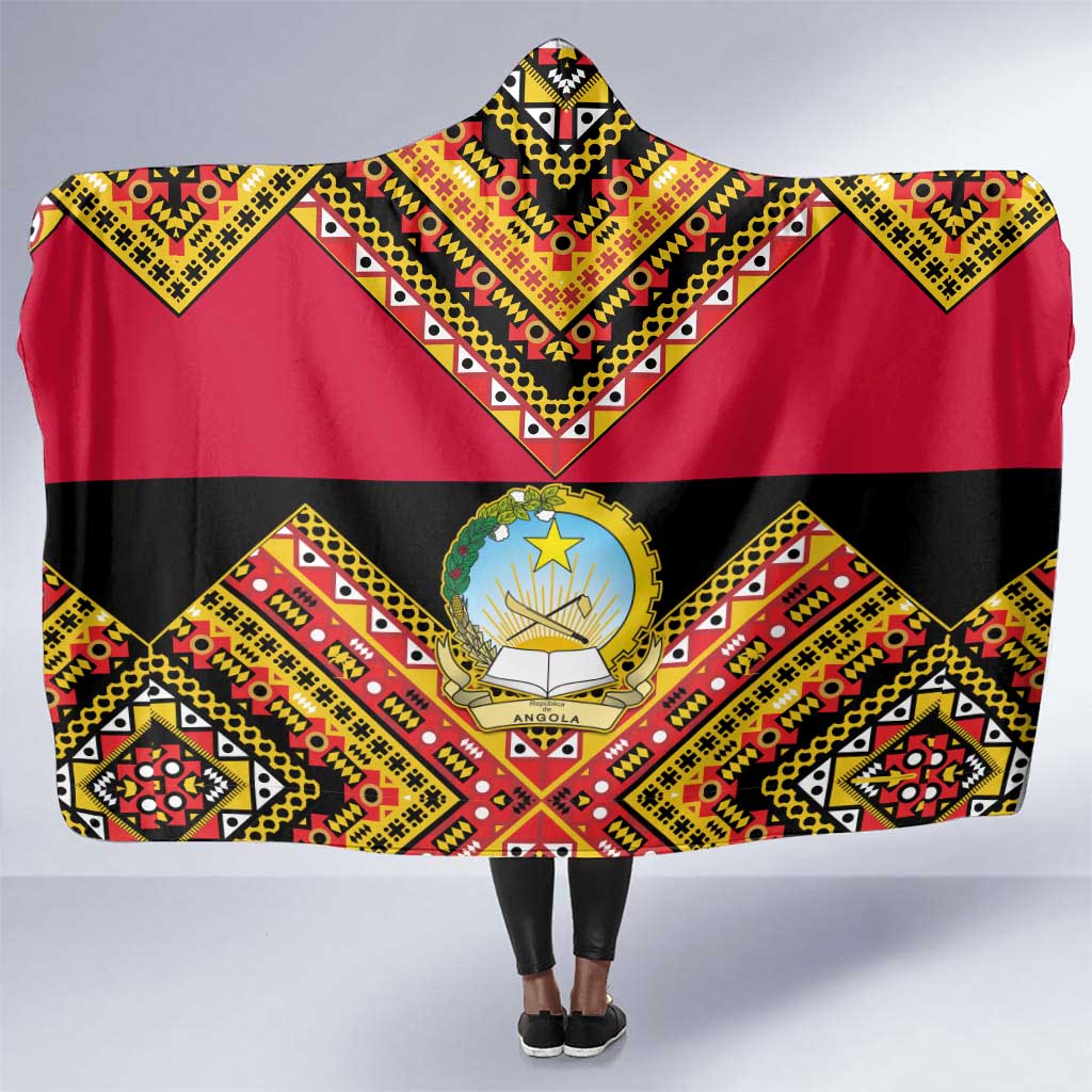 Angola Independence Day Hooded Blanket with Coat of Arms and Samakaka Pattern