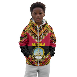 Angola Independence Day Kid Hoodie with Coat of Arms and Samakaka Pattern