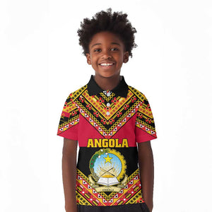 Angola Independence Day Kid Polo Shirt with Coat of Arms and Samakaka Pattern