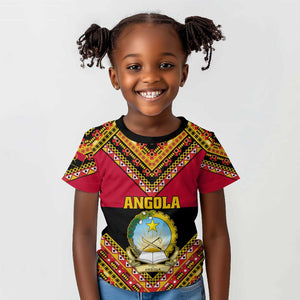 Angola Independence Day Kid T shirt with Coat of Arms and Samakaka Pattern