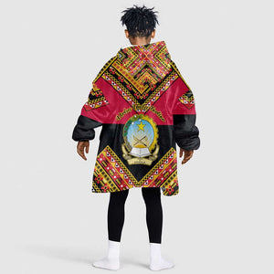 Angola Independence Day KId Wearable Blanket Hoodie with Coat of Arms and Samakaka Pattern