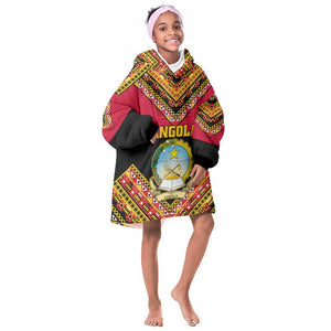 Angola Independence Day KId Wearable Blanket Hoodie with Coat of Arms and Samakaka Pattern