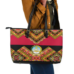 Angola Independence Day Leather Tote Bag with Coat of Arms and Samakaka Pattern