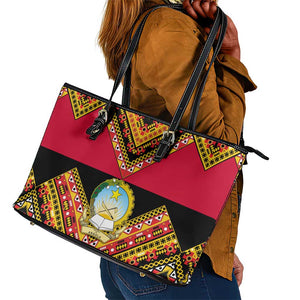 Angola Independence Day Leather Tote Bag with Coat of Arms and Samakaka Pattern