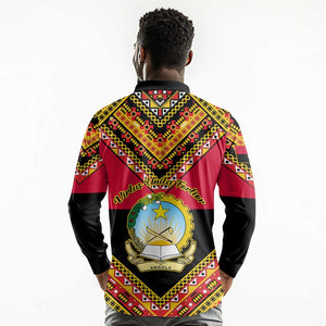 Angola Independence Day Long Sleeve Polo Shirt with Coat of Arms and Samakaka Pattern