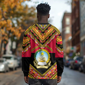 Angola Independence Day Long Sleeve Shirt with Coat of Arms and Samakaka Pattern LT01