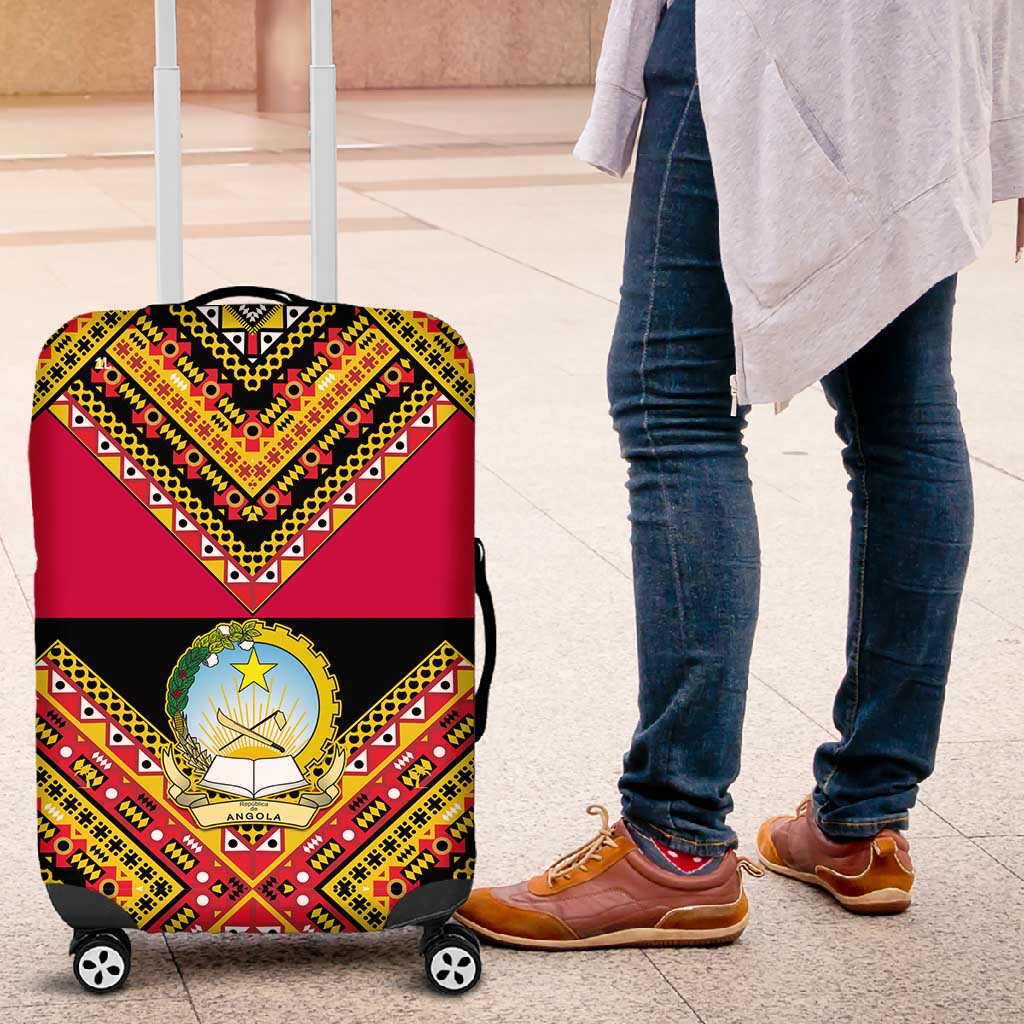 Angola Independence Day Luggage Cover with Coat of Arms and Samakaka Pattern