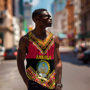 Angola Independence Day Men Tank Top with Coat of Arms and Samakaka Pattern