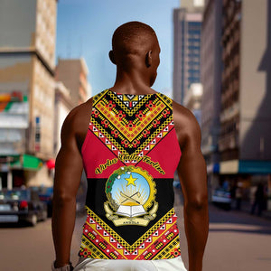 Angola Independence Day Men Tank Top with Coat of Arms and Samakaka Pattern