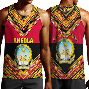 Angola Independence Day Men Tank Top with Coat of Arms and Samakaka Pattern