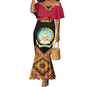 Angola Independence Day Mermaid Dress with Coat of Arms and Samakaka Pattern