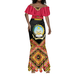 Angola Independence Day Mermaid Dress with Coat of Arms and Samakaka Pattern