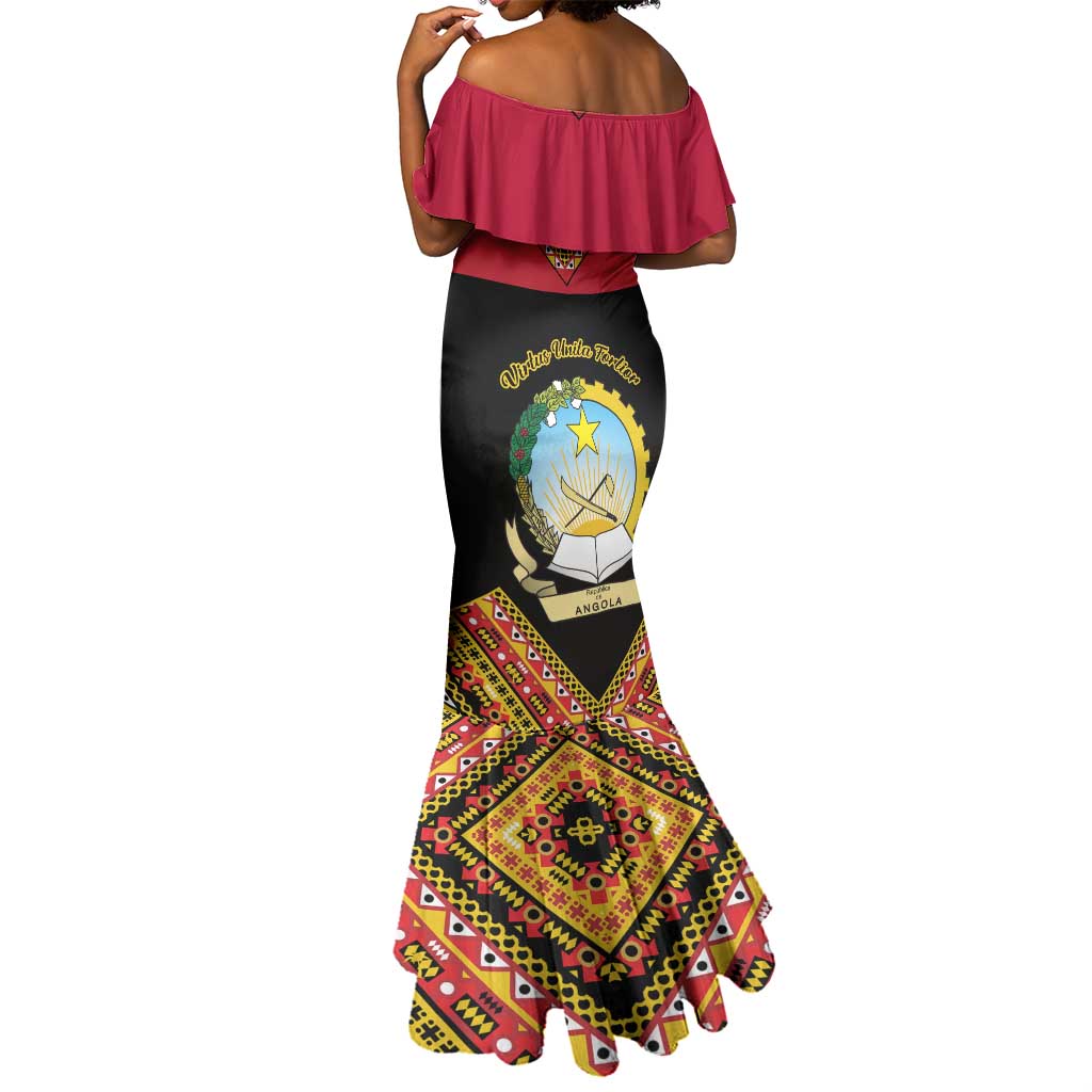Angola Independence Day Mermaid Dress with Coat of Arms and Samakaka Pattern