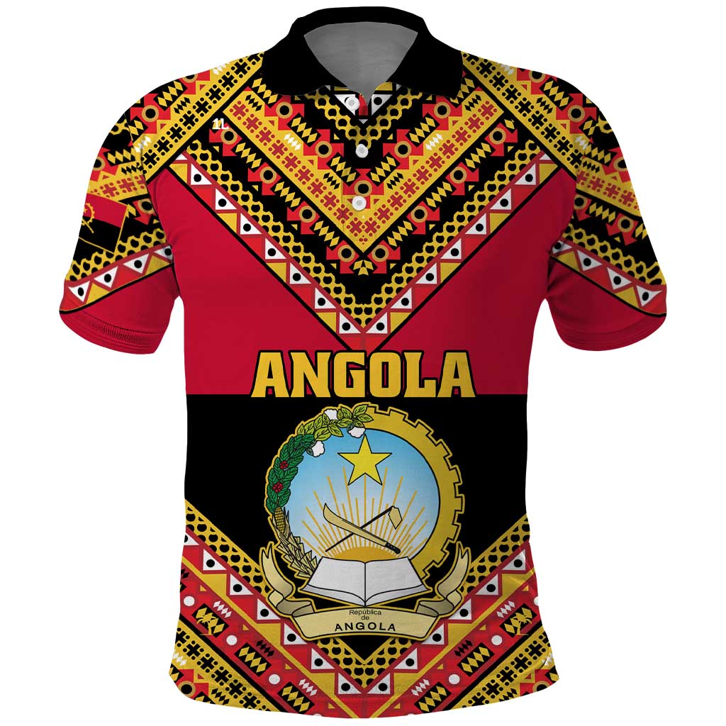 Angola Independence Day Polo Shirt with Coat of Arms and Samakaka Pattern