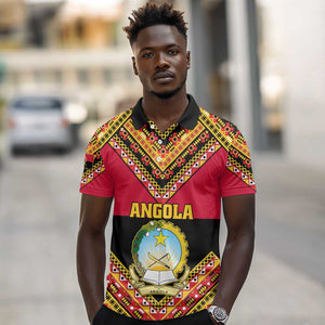 Angola Independence Day Polo Shirt with Coat of Arms and Samakaka Pattern