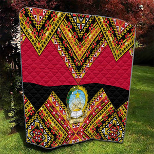 Angola Independence Day Quilt with Coat of Arms and Samakaka Pattern