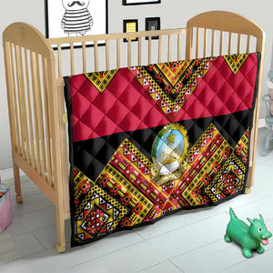 Angola Independence Day Quilt with Coat of Arms and Samakaka Pattern