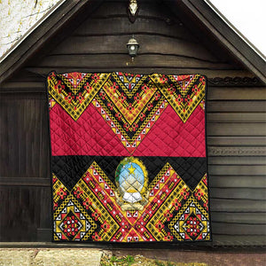 Angola Independence Day Quilt with Coat of Arms and Samakaka Pattern