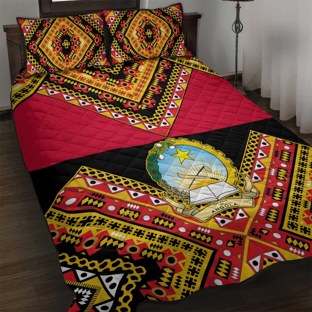 Angola Independence Day Quilt Bed Set with Coat of Arms and Samakaka Pattern