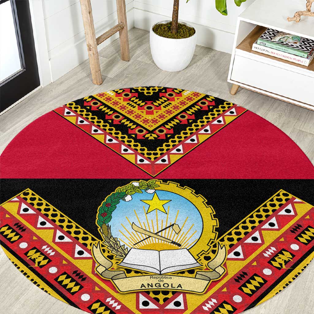 Angola Independence Day Round Carpet with Coat of Arms and Samakaka Pattern