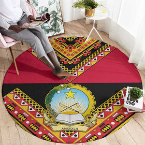 Angola Independence Day Round Carpet with Coat of Arms and Samakaka Pattern