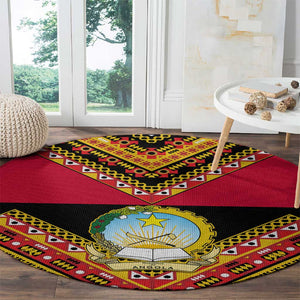 Angola Independence Day Round Carpet with Coat of Arms and Samakaka Pattern