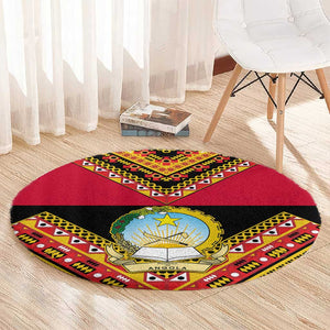 Angola Independence Day Round Carpet with Coat of Arms and Samakaka Pattern