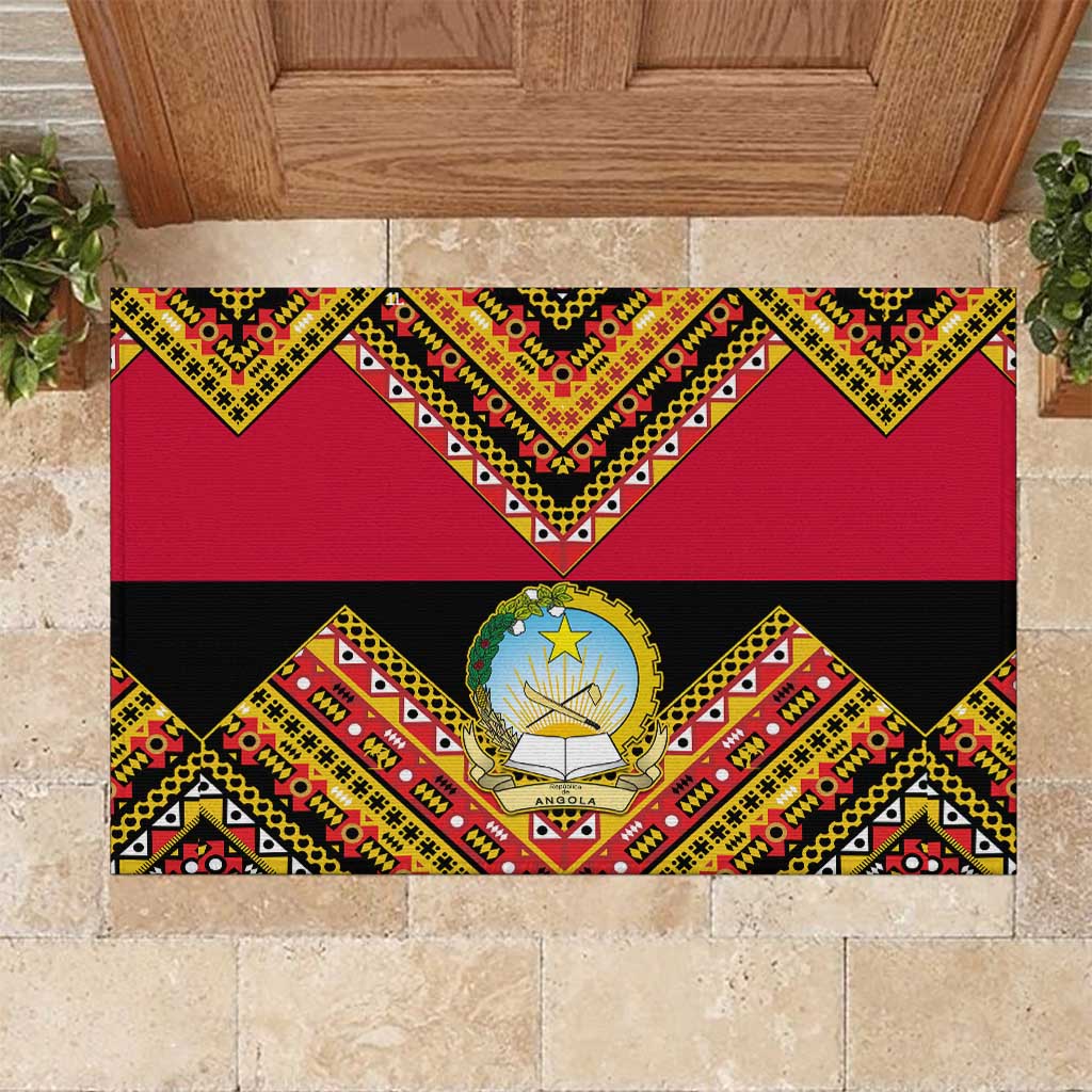 Angola Independence Day Rubber Doormat with Coat of Arms and Samakaka Pattern