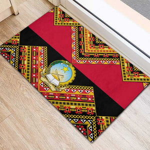 Angola Independence Day Rubber Doormat with Coat of Arms and Samakaka Pattern