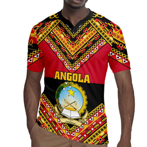 Angola Independence Day Rugby Jersey with Coat of Arms and Samakaka Pattern