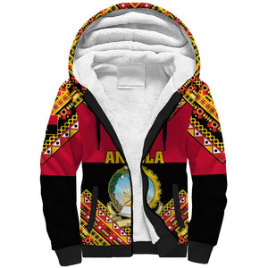 Angola Independence Day Sherpa Hoodie with Coat of Arms and Samakaka Pattern