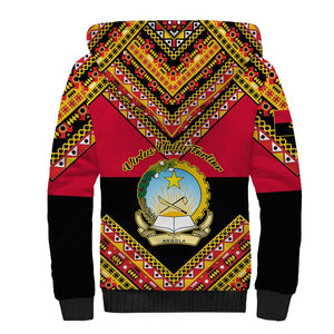 Angola Independence Day Sherpa Hoodie with Coat of Arms and Samakaka Pattern