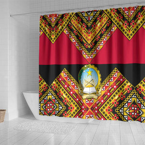 Angola Independence Day Shower Curtain with Coat of Arms and Samakaka Pattern