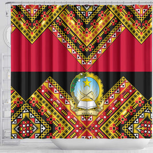 Angola Independence Day Shower Curtain with Coat of Arms and Samakaka Pattern